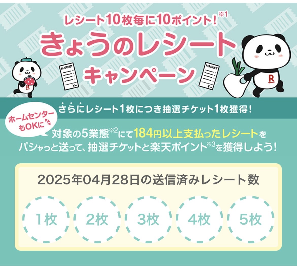 楽天Pashaのきょうのレシート機能です 楽天Pashaきょうのレシート